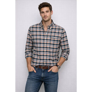 J.Crew Mens Slim Flex Plaid Shirt Size XL Neutral Oxford Check